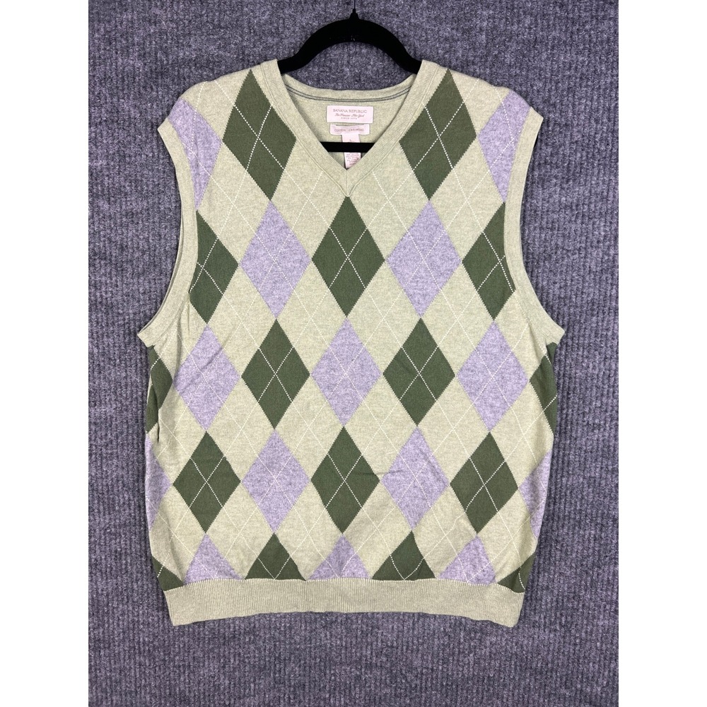 Preppy Argyle Sweater Vest Large Cashmere Academia Grandpa Golf Tennis Old Money